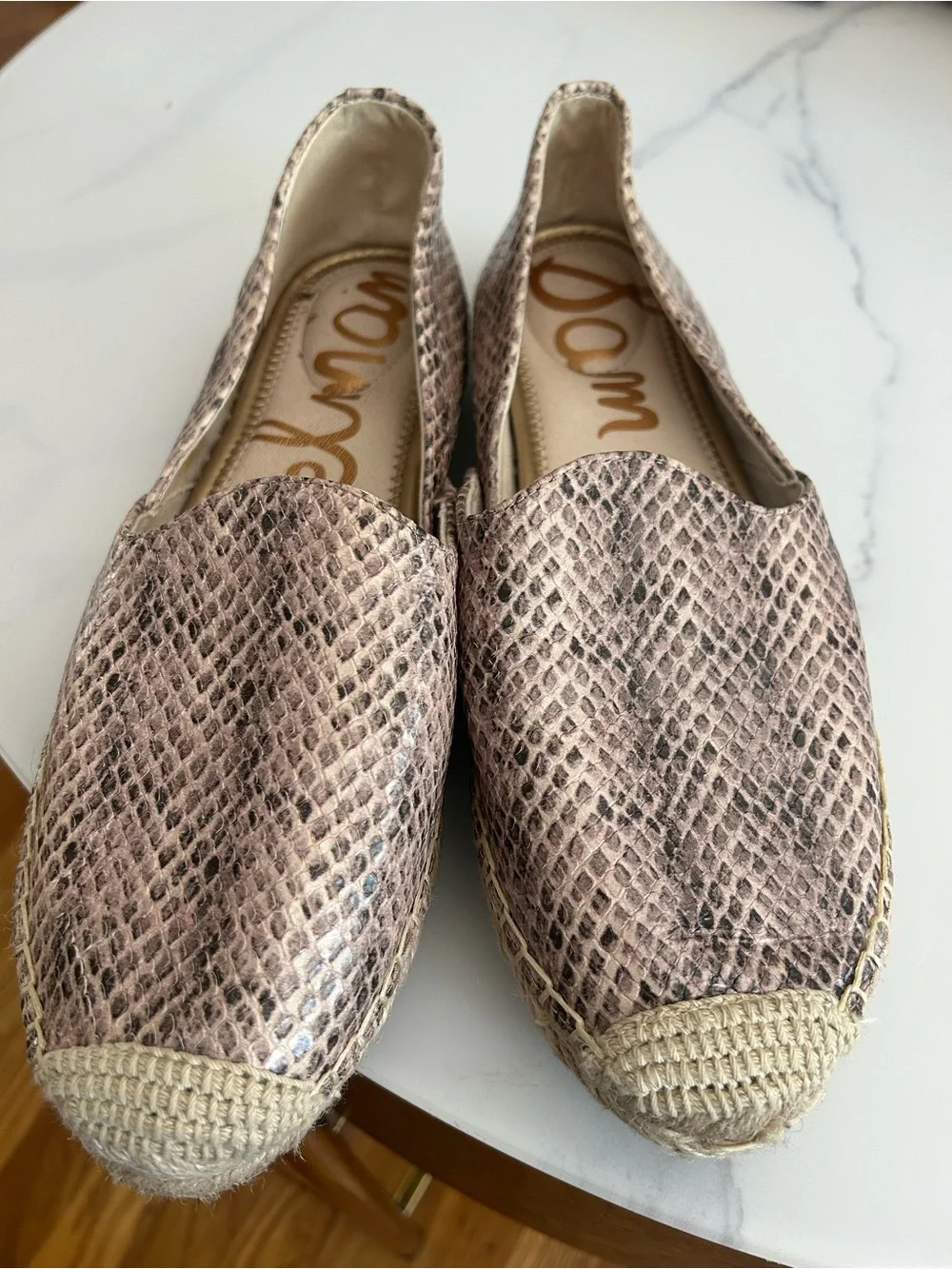 Sam Edelman Taupe-Pink Snake-Print Espadrille Flats